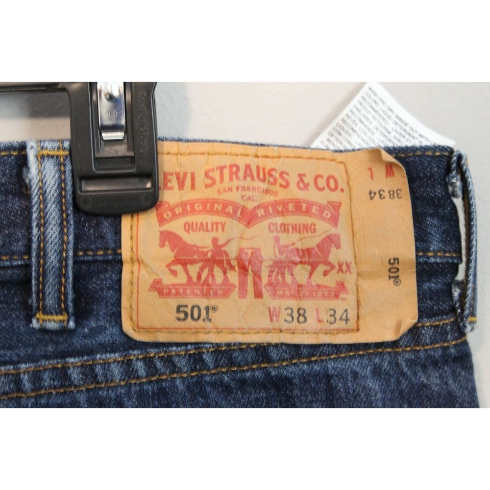 Levi's 501 Button Fly Denim Jeans Dark Wash Men's Size 38 Classic Straight Work - Picture 4 of 9